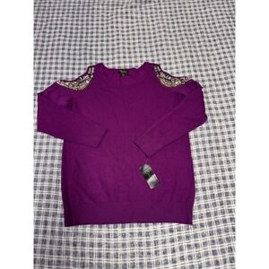 Thalia Sodi Women Purple Cold Shoulder Sequin Embellished Sweater Size M NEW